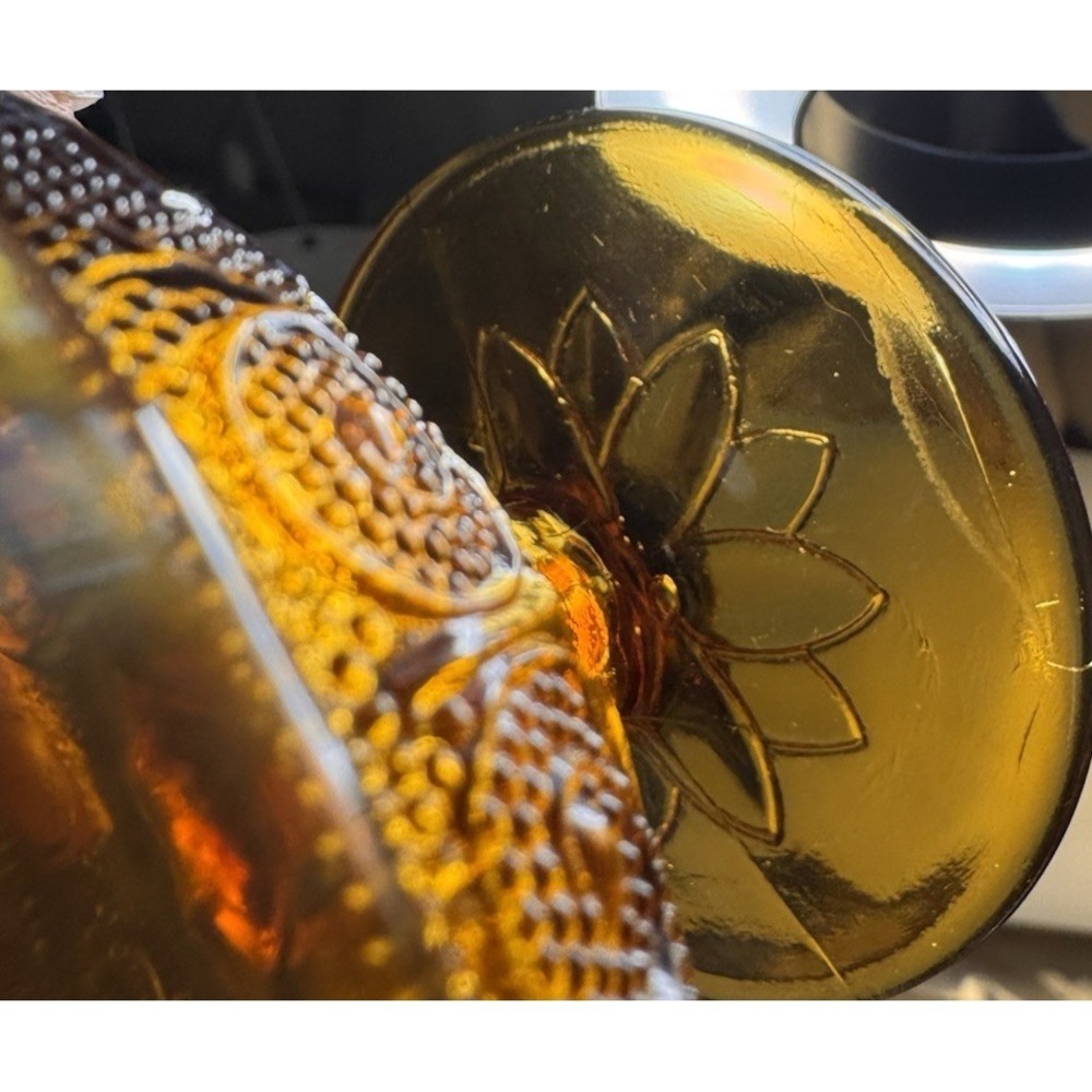 Tiara Indiana Glass Sandwich Pattern Amber Fairy Lamp Pedestal Candle Holder - Picture 6 of 13